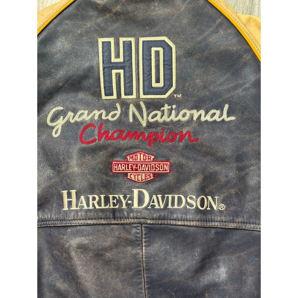 Harley Davidson Leather Jacket Mens XL Vintage Grand National Champion Big Logo - Picture 6 of 16